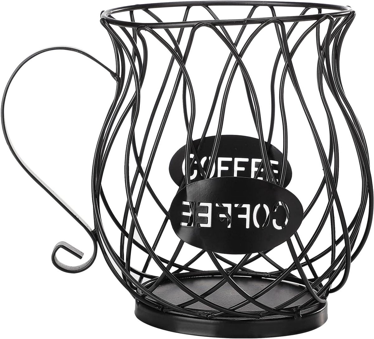 Koffiepadhouder Organizer - Espresso Cup Houder - Koffie Opslag - Decoratief Draadontwerp - 17.5x9.5x14cm - Zwart