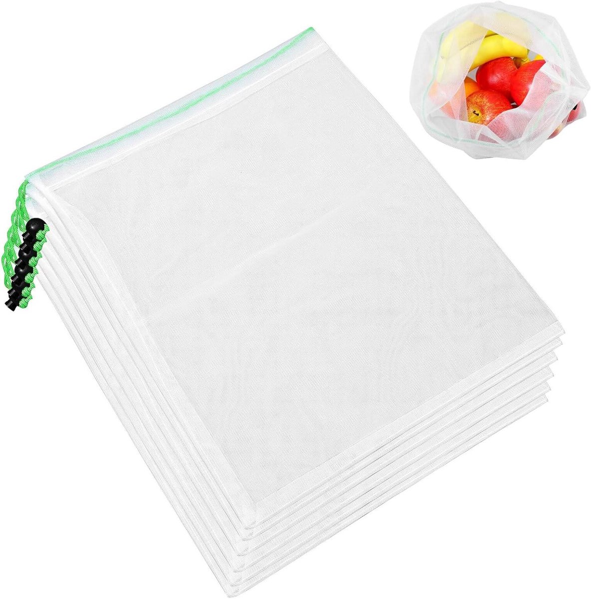 Fruit Opbergzakken - Netzakken Herbruikbaar - Producten Vers Houden - Ademend Mesh Ontwerp - 6 Stuks 35x30cm - Wit