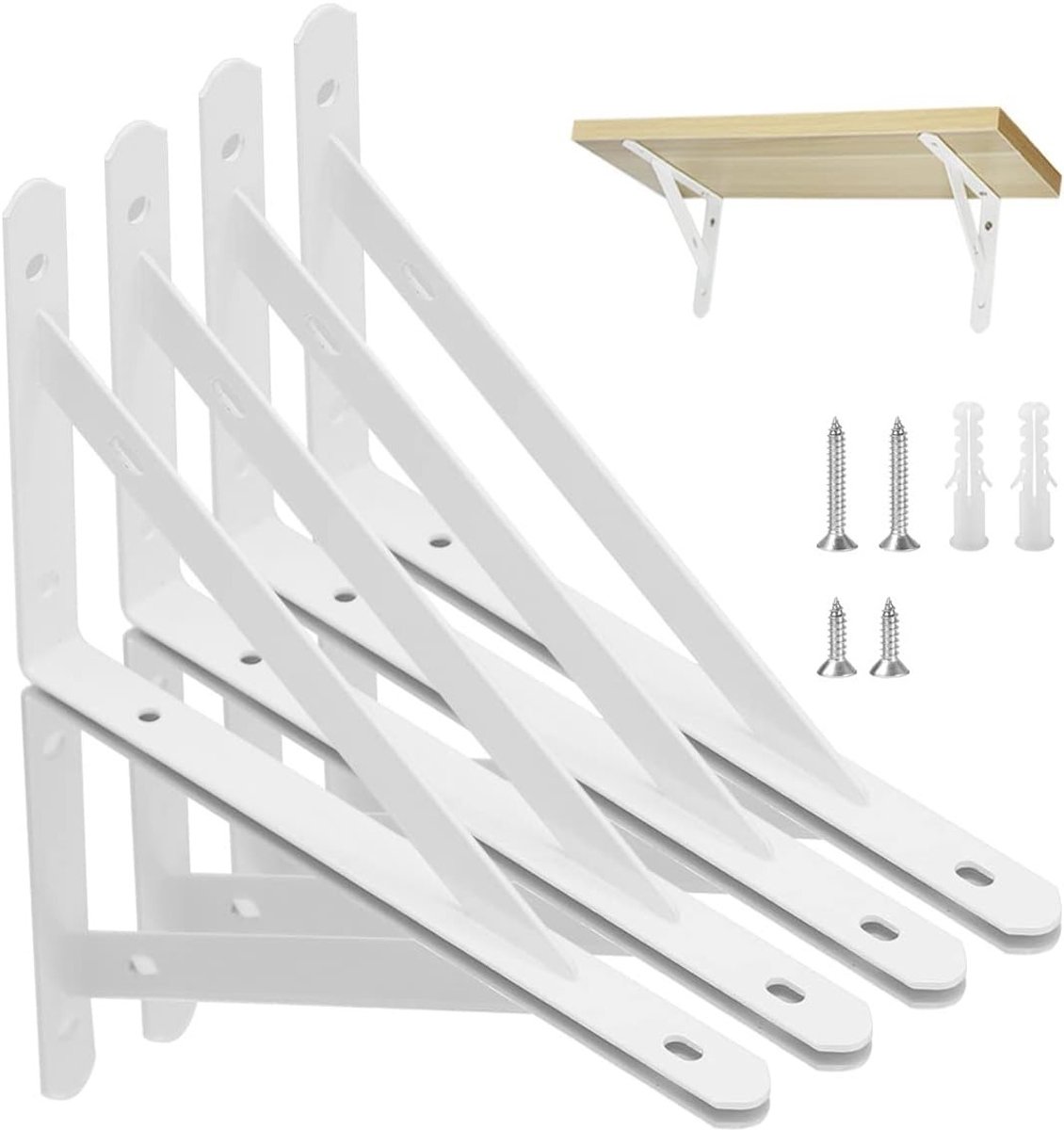 Zware Driehoekige Wandsteunen voor Planken - Eenvoudig te Installeren, 8 Inch, 8 Stuks, Ideaal voor Organisatie en Ruimtebesparing