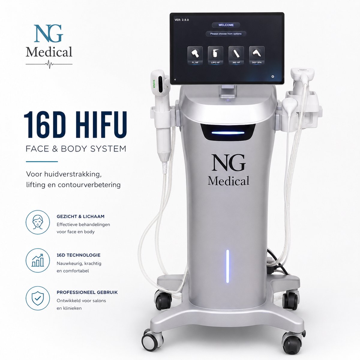 HIFU 16D Professioneel Apparaat voor Natuurlijke Lifting & Huidverstrakking – Face & Body Systeem | NG Medical