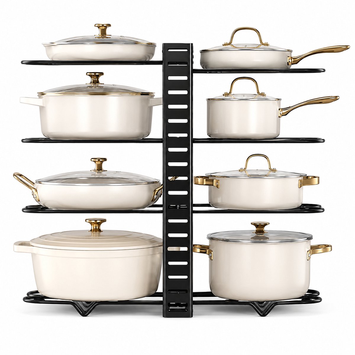 HomeGoodies - Opbergrek - Pannenrek - Keukenrek - Pannen organizer - Verstelbare kast - 8-laags - Organizer - Metaal - Zwart