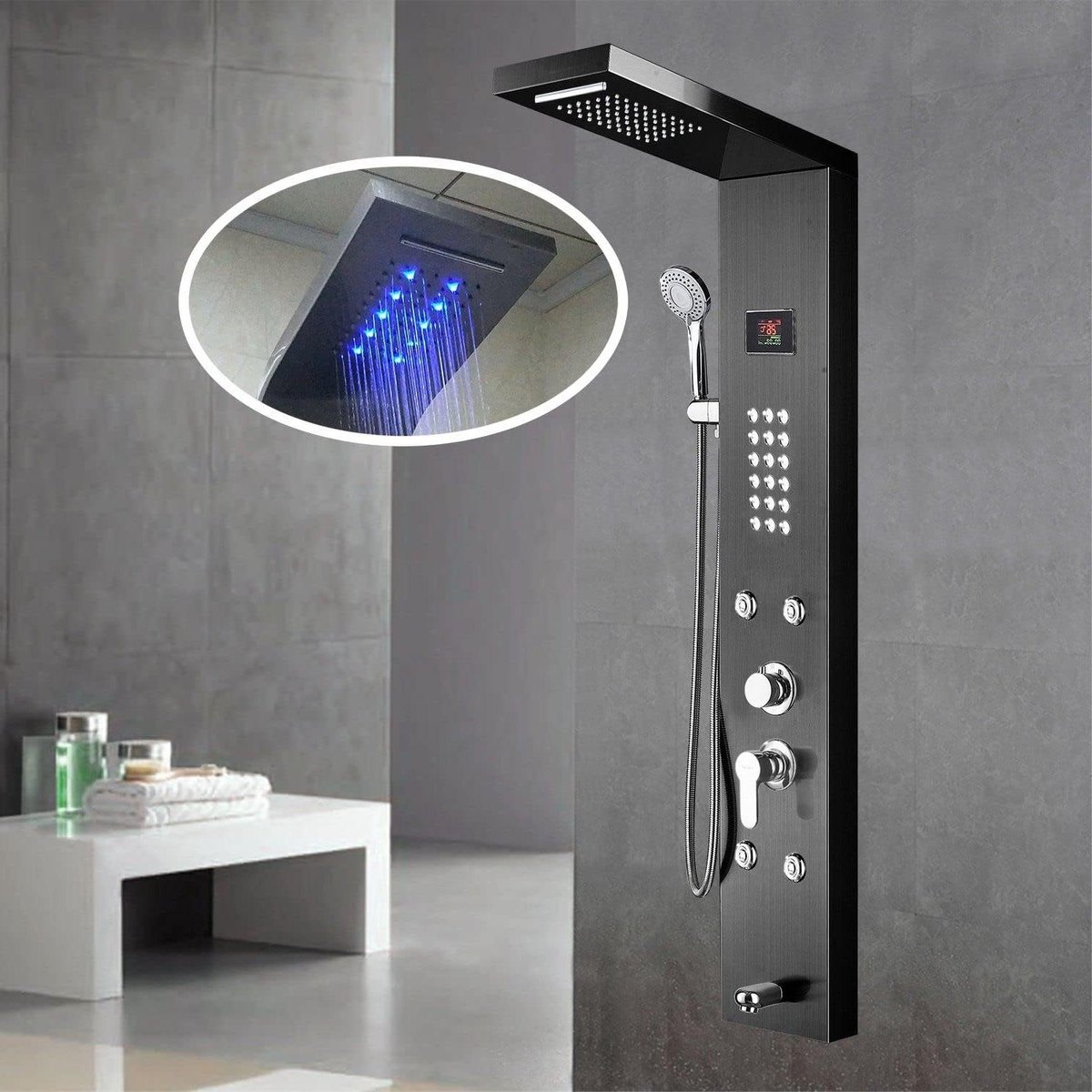 Douchepaneel Systeem - Regendouche Waterval - Ontspannen Douchen - 6 Functies LED - 120 cm