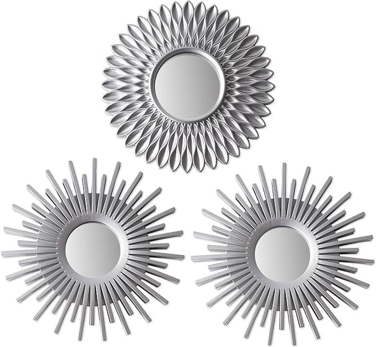 Set van 3 Ronde Zilveren Wandspiegels - Vintage Woondecoratie