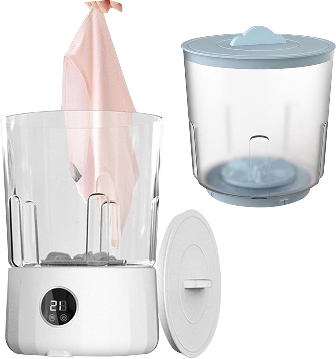 Compacte Wasmachine Draagbare Unit Reizen Kamperen Oplaadbaar 3 Modi 1.5 Liter Wit Blauw