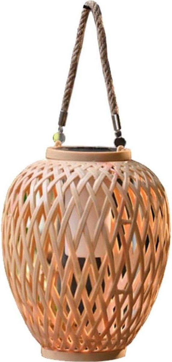 Rotan Lantaarn - Zonne Hanglamp - Tuin Decoratie - Automatische Aan/Uit - 24 x 18 cm - Bam