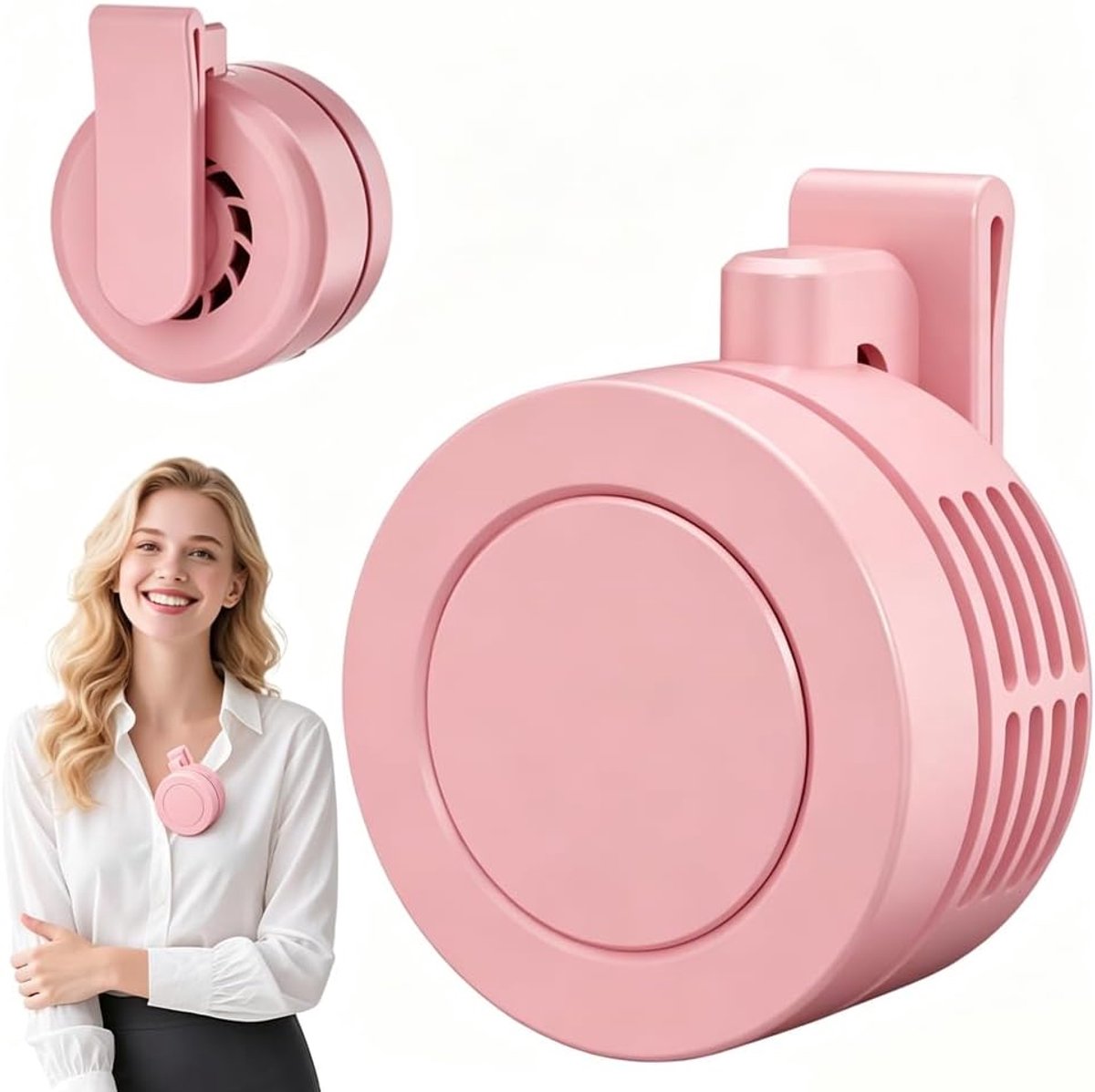 Kledingclipventilator, kleine cycloonventilator met clip voor taille en nek, draagbare mini-clipventilator, 3 windsnelheden, 360° draaibaar, USB-opladen, bladloos en stil.