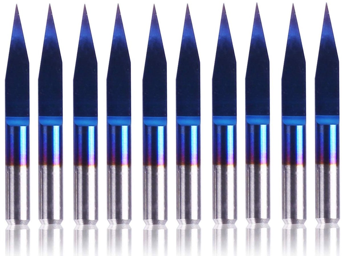 Graveerstekkers Set - CNC Freesbits - Precisie Graveren - Nano Blue Coat - 10 Stuks - Blauw