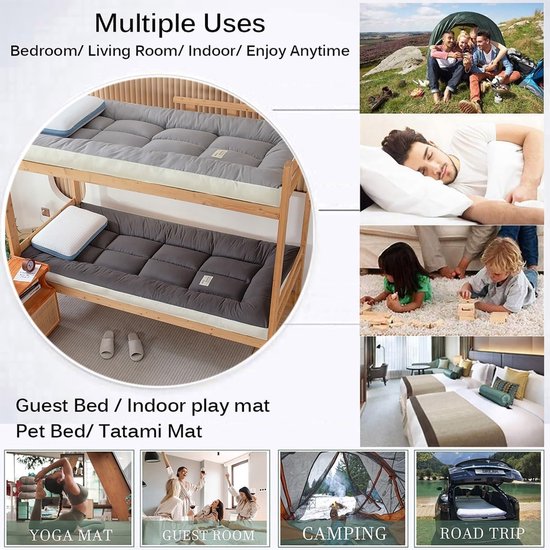 Vloermatras Futon - Slaapmat Opvouwbaar - Gastvrij Ontvangen - Drielaags Vulling - 100x200cm - Grijs — afbeelding 4