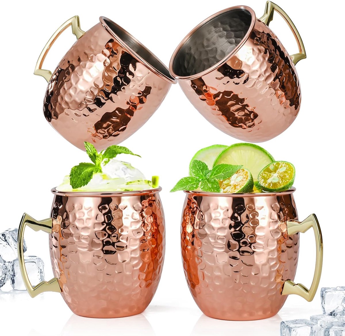 Moscow Mule bekers set - 4 stuks - 500 ml - gehamerd koperlook