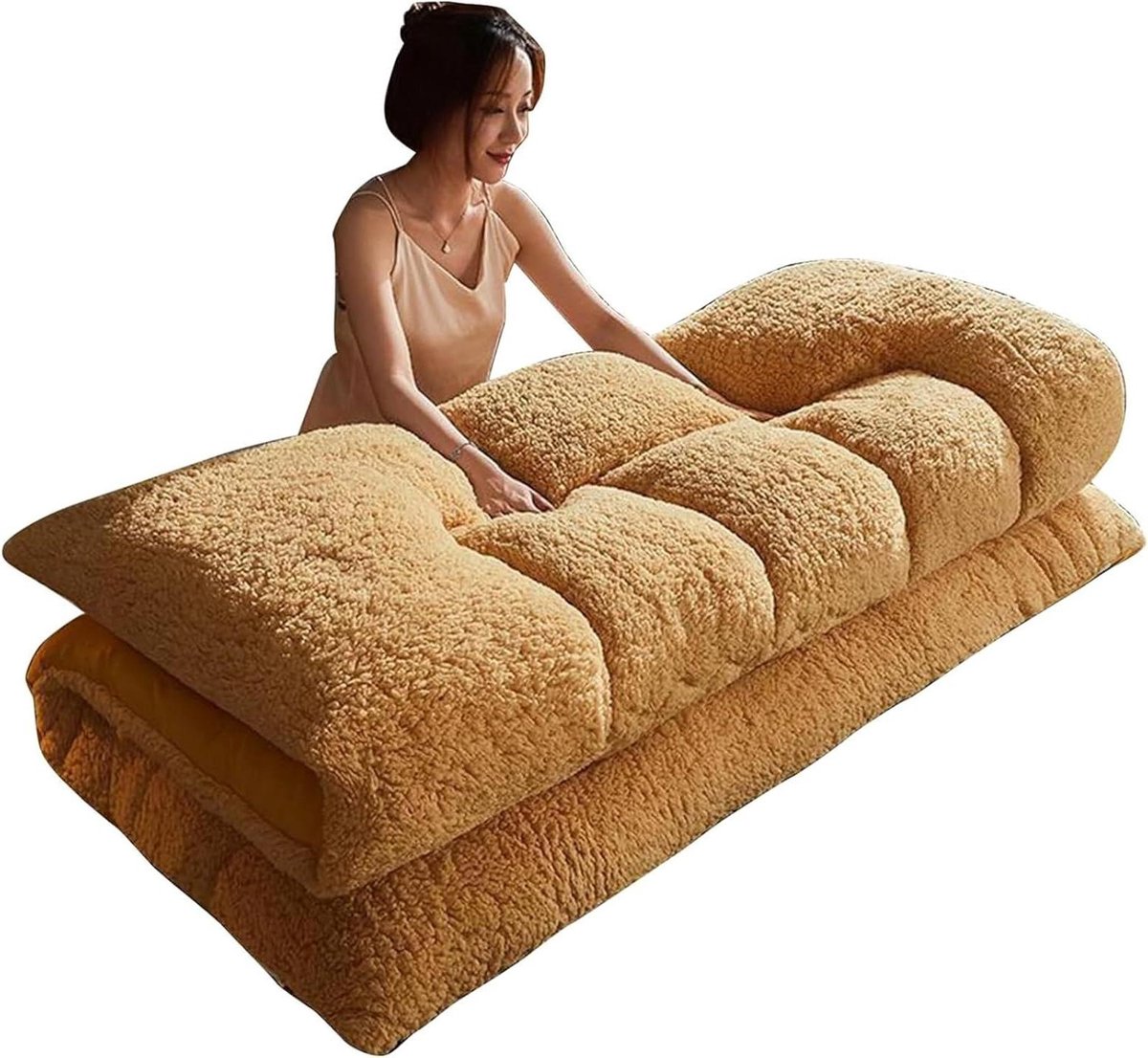 Japanse Vloermatras - Opvouwbare Matras - Comfortabel Slapen - Ergonomisch Ontwerp - 100x200cm - Camel