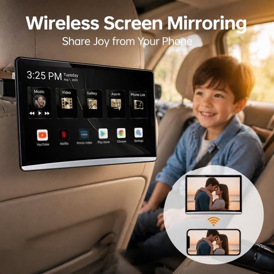Hoofdsteun Monitor - Auto Scherm - Reizen met kinderen - 10.1 Inch IPS Touchscreen - 1024x600 Resolutie - Zwart — afbeelding 5
