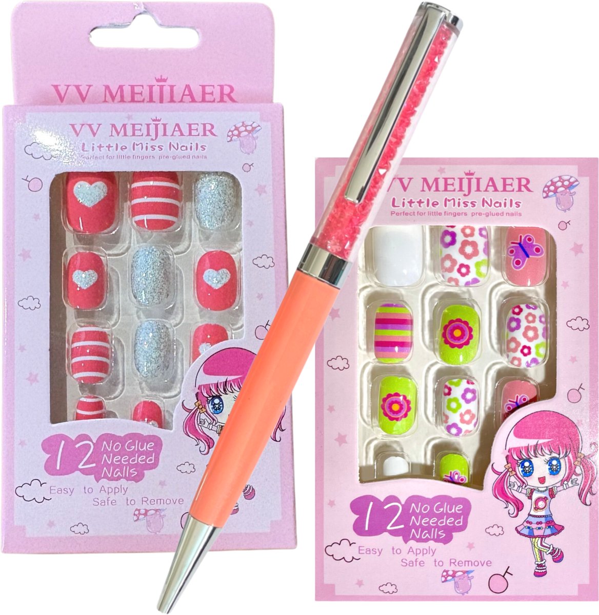 Plaknagels Duoset | 2 x 12 Nagels | Met Diamant Pen | Geen Lijm Nodig | Regenboog
