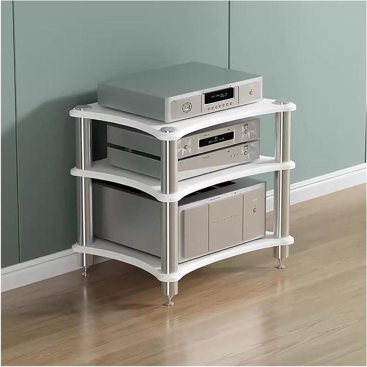 Stereo Meubel - Mediastandaard - Audio Opslag - Robuuste Constructie - 3 Niveaus - Wit