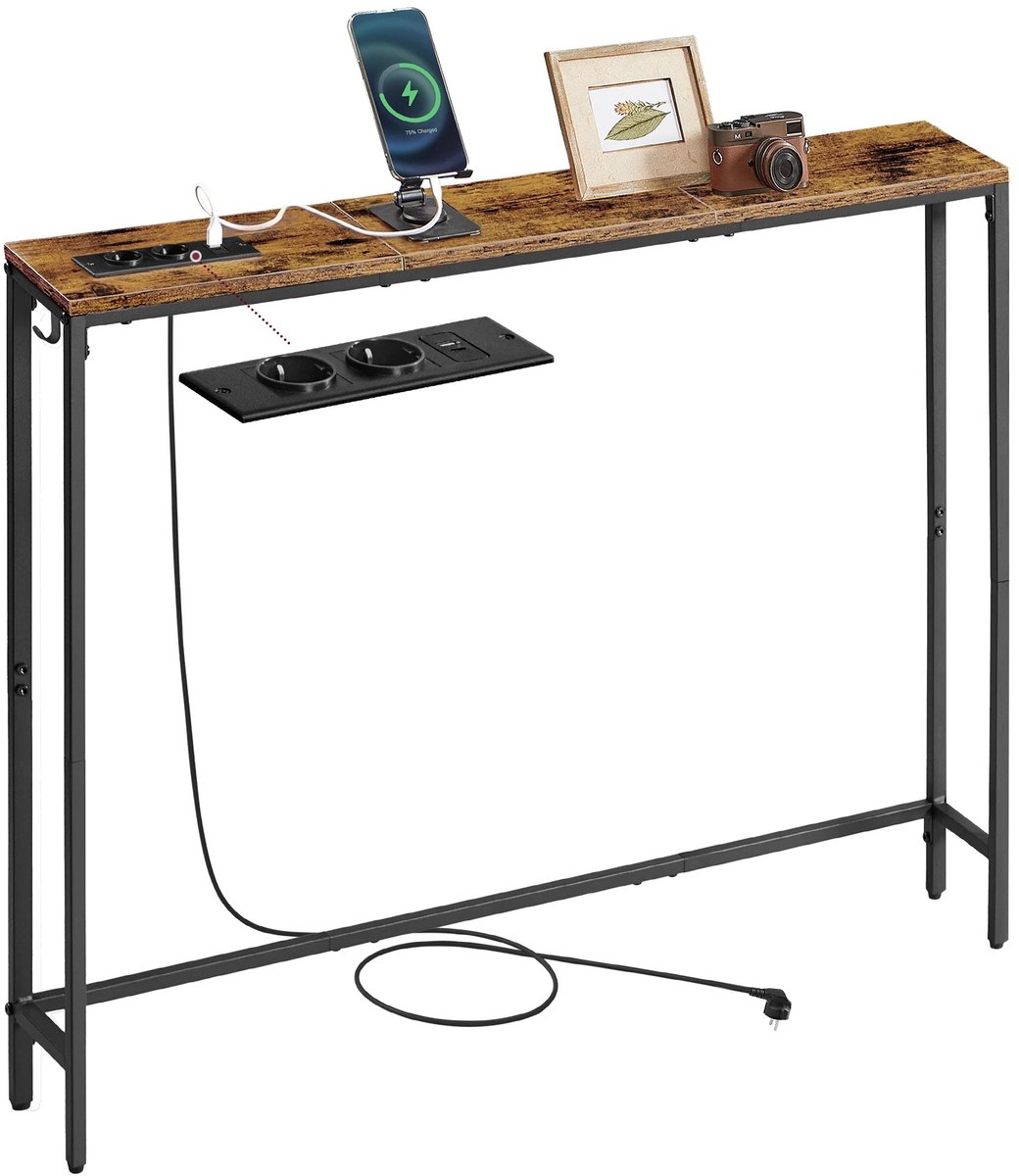 Questyr Consoletafel - gangtafel - met laadstation - haltafel zwart
