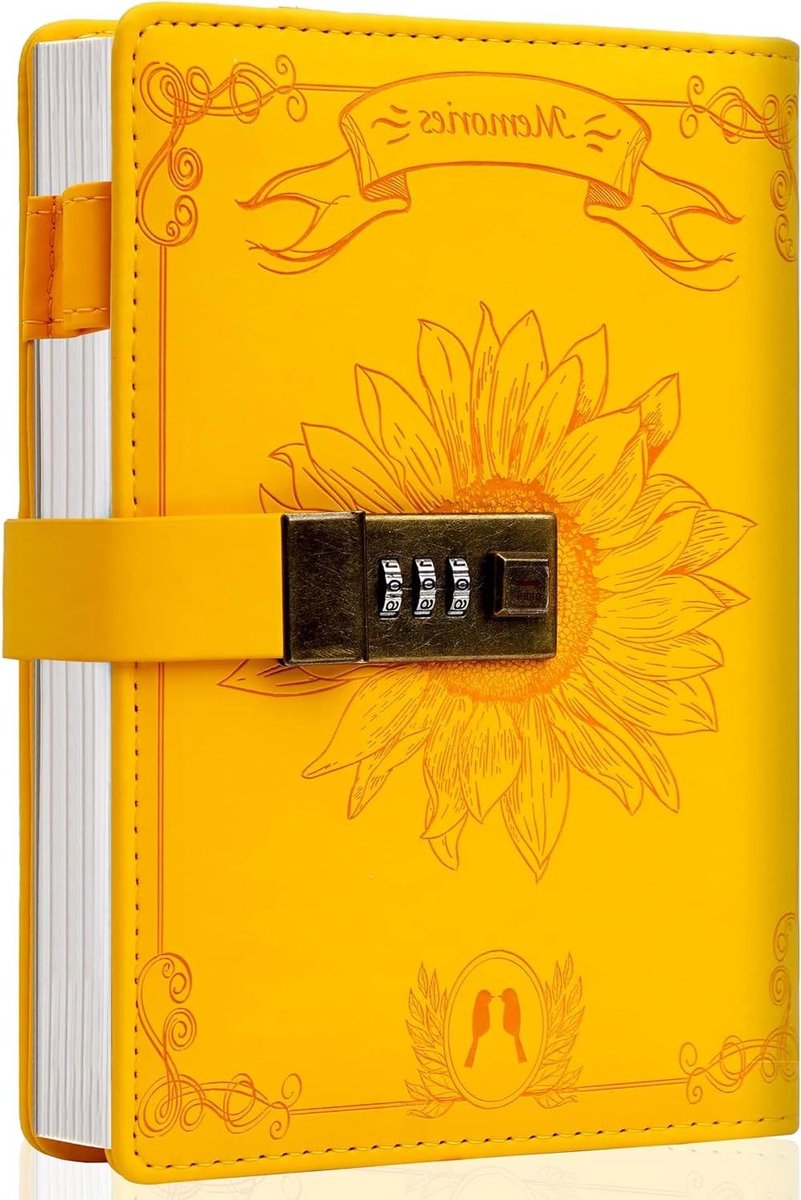 Lock Dagboek - Geheimschrift Notitieboek - Persoonlijke Gedachten Vastleggen - Cijferslot Beveiliging - B6 Formaat - Zonnebloem Geel