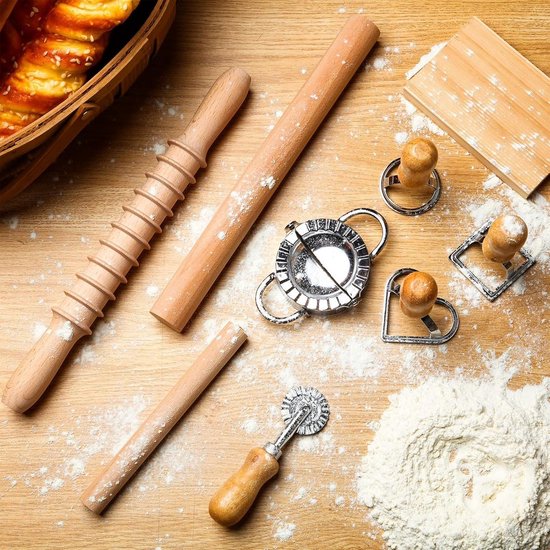 Pastamakerset - Deegroller - Zelf Pasta Maken - 9 Delige Set - 37x30x7.2 cm - Natuurlijk — afbeelding 3