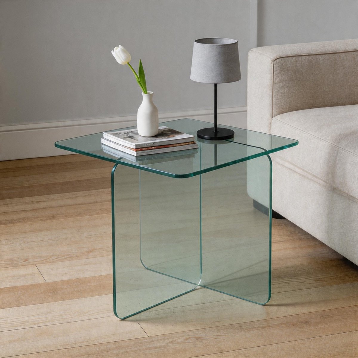 KOMHTOM Bijzettafel en salontafel van gehard helder gebogen glas - transparante bijzettafel