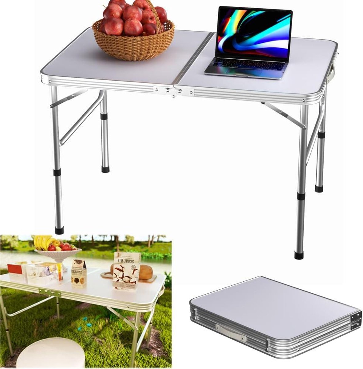 Klaptafel - Draagbare tafel - Buitenactiviteiten - Lichtgewicht aluminium - 90 cm breed - Wit