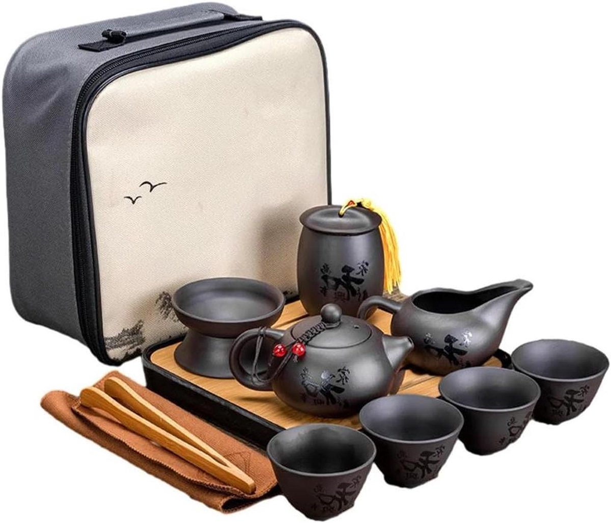 Theeset - Thee servies - Thee ceremonie - Draagbare opbergtas - 10 Delig - Paars