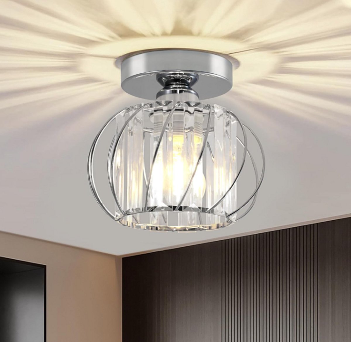 Haobosic - Kristal Plafondlamp - Chroom - E27 (Excl. Lamp)