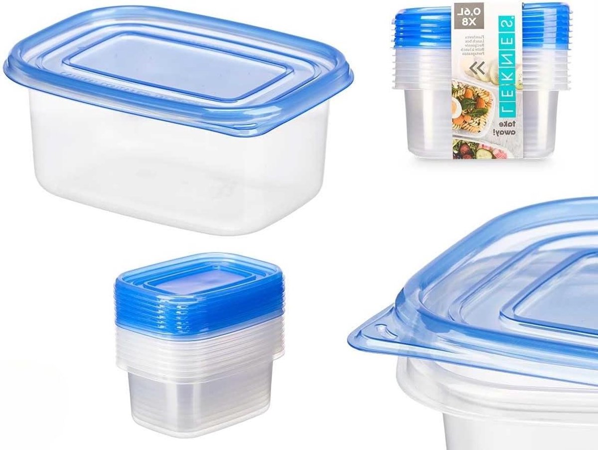 Bewaardozen Set - Voedselcontainers Luchtdicht - Levensmiddelen Bewaren - Vriezer Magnetron Vaatwasser - 8 Stuks 660 ml - Transparant Blauw