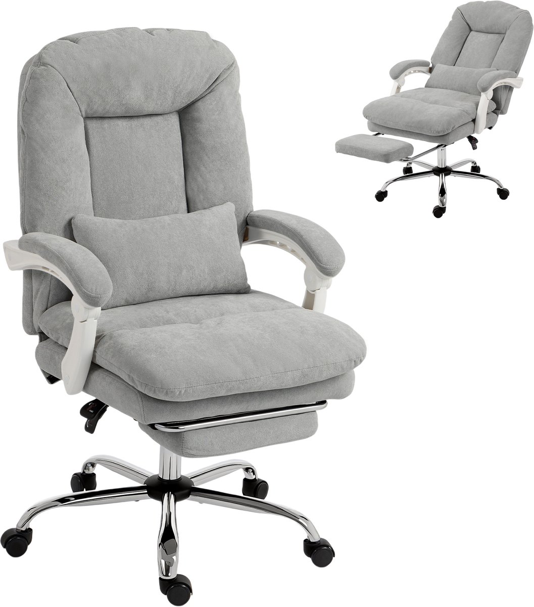 HOMCOM Bureaustoel - Fluweel (100% polyester) - 64 x 70 x 116 cm - Lichtgrijs