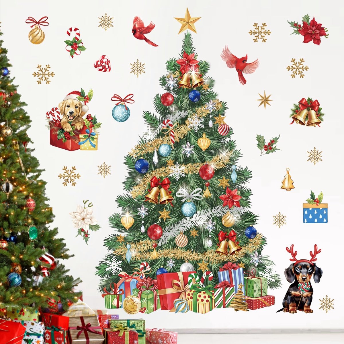Dailygoods - Cosensi - Dailygoody - Kerstboom Wandstickers - Grote Wanddecoratie - Multicolour - Perfect voor Kerstfeest - Makkelijk te Plakken - Voor Elk Raam