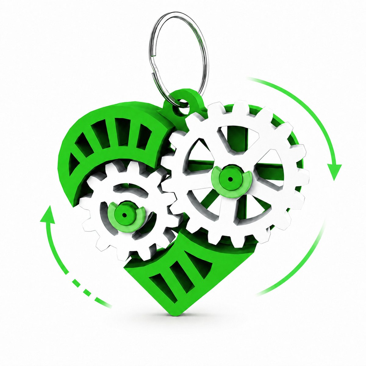 Hart Sleutelhanger Met Bewegende Tandwielen - Fidget Toy Voor Volwassenen En Kinderen - Cadeau Voor Valentijnsdag Verjaardag Of Relatie - Anti Stress Gadget - Compact Design - Groen