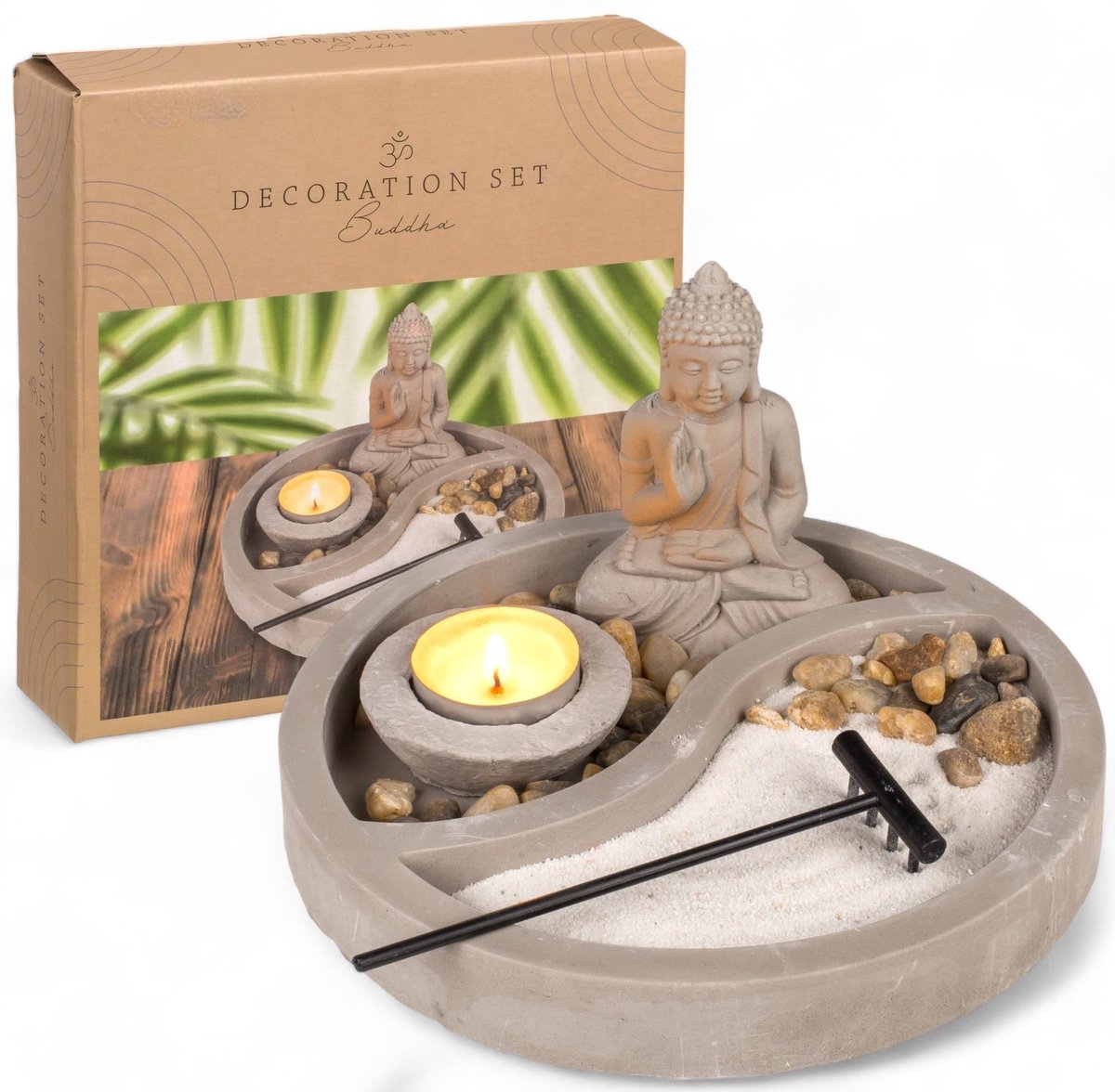 Dailygoods - Zen-Tuinset met Boeddhafiguur en Theelichthouder voor Innerlijke Rust