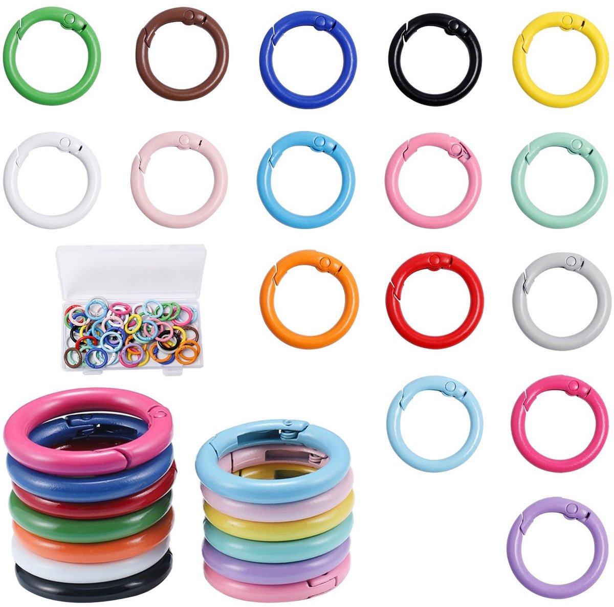 Dailygoods - Set van 64 Ronde Kleurrijke Karabijnhaken voor Sleutels en Rugzakken