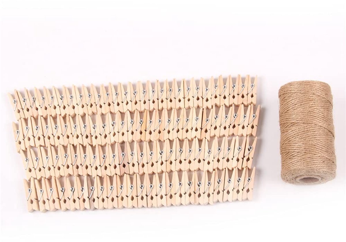 Dailygoods - Innovra - Dailygoods - 100 Mini Houten Clips met Jute String voor Creatieve Projecten