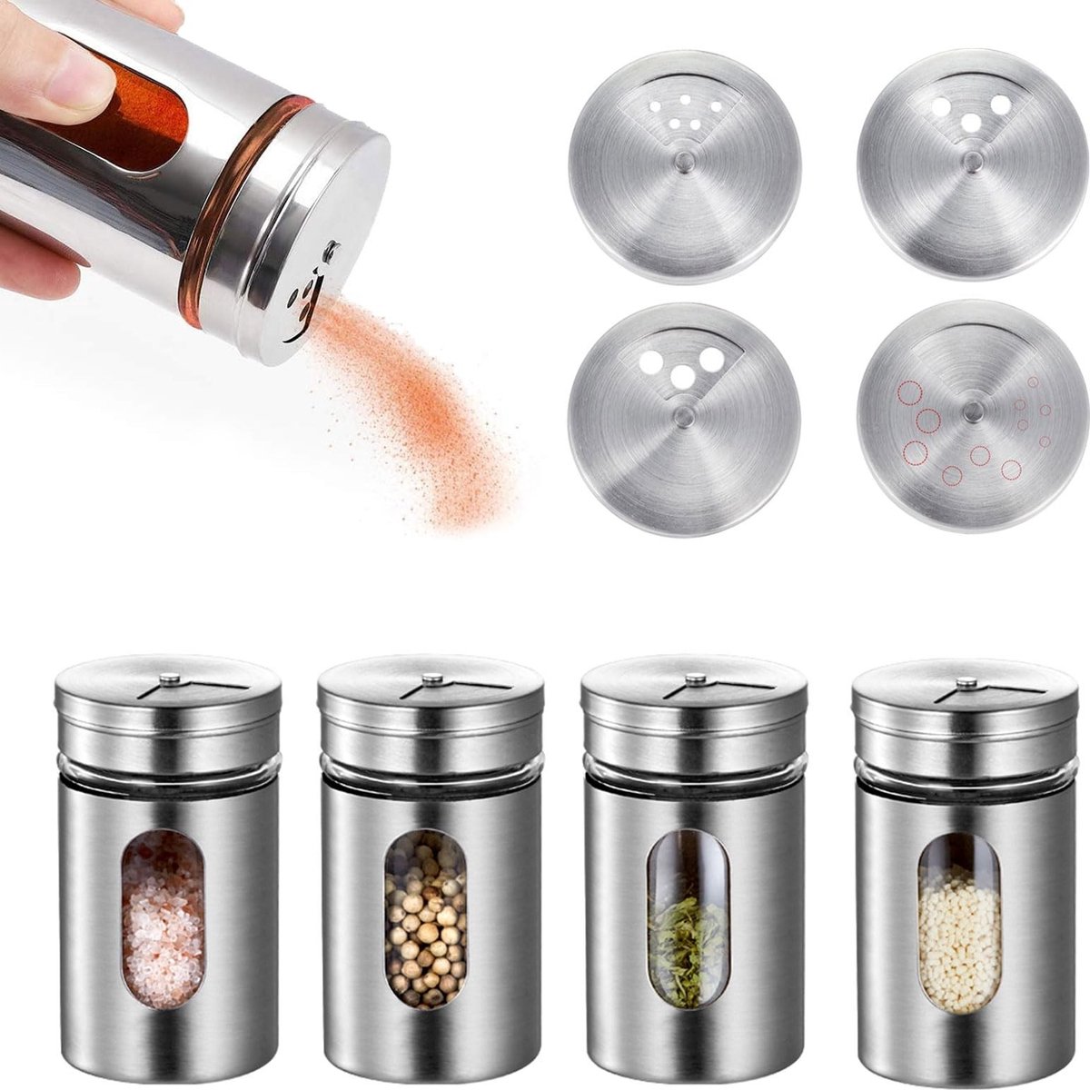 Dailygoods - Cosensi - Dailygoods - Set van 4 Roestvrijstalen Kruidenpotjes met Strooifunctie