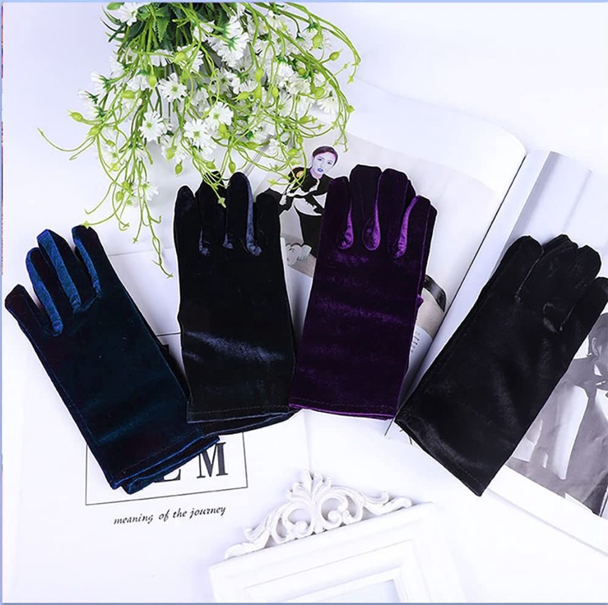 Dailygoods - Korte Fluwelen Handschoenen voor Dames in Jaren 20 Stijl