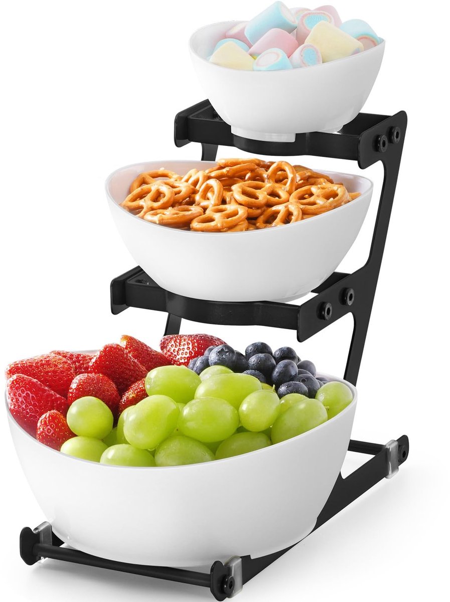 Dailygoods - 3-Laags Plastic Serveerschalen met Metalen Standaard