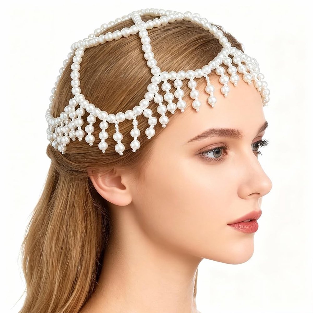 Dailygoods - Witte Parel Cap Hoofddeksel met Kralen