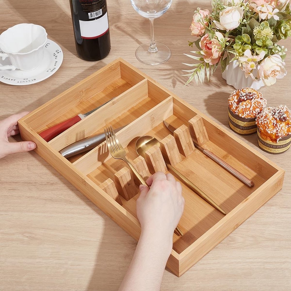 Dailygoods - Houten Lade Organizer met 3 Compartimenten