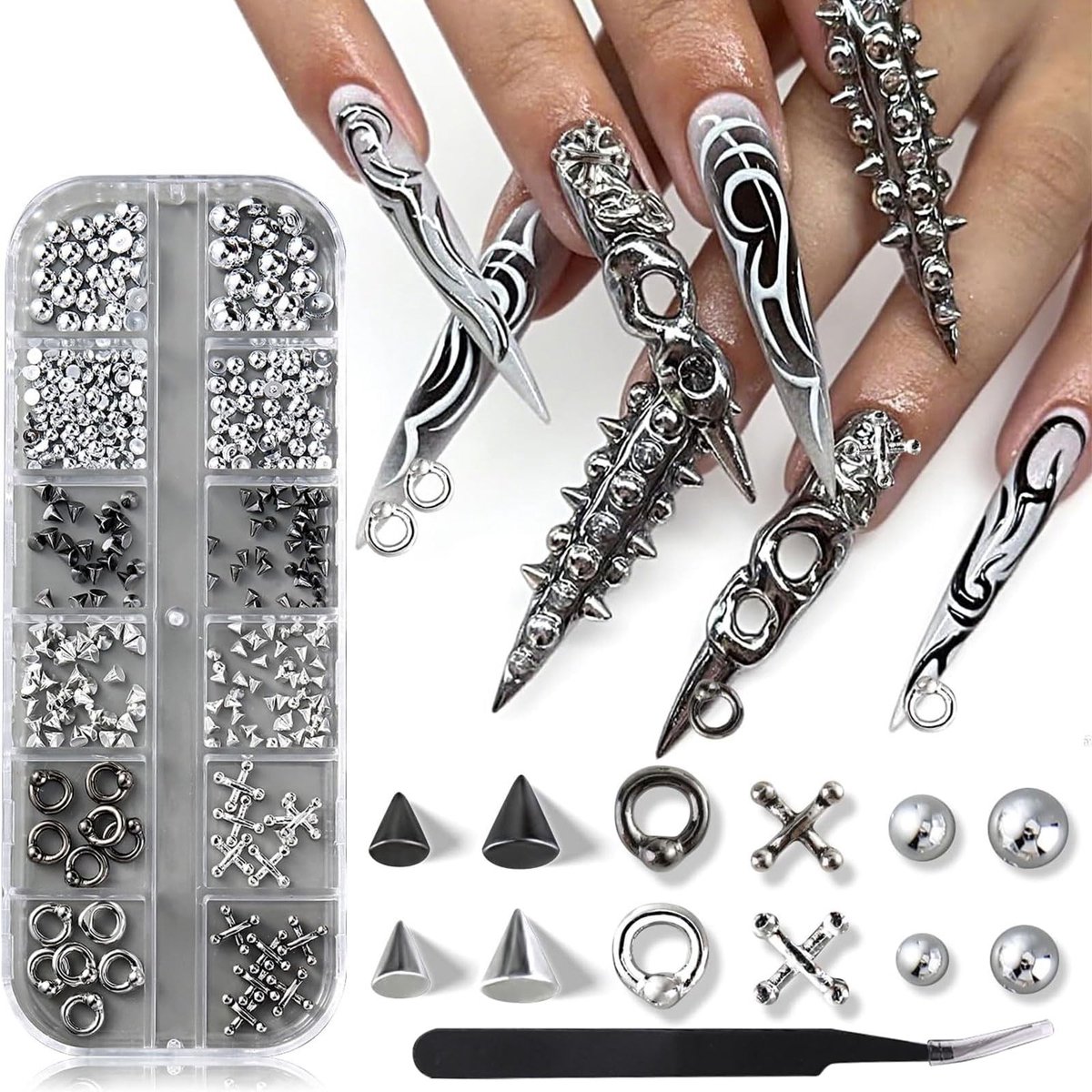 Dailygoods - Goth Nagel Charms Set met 3D Driehoeken en Spike Decoraties
