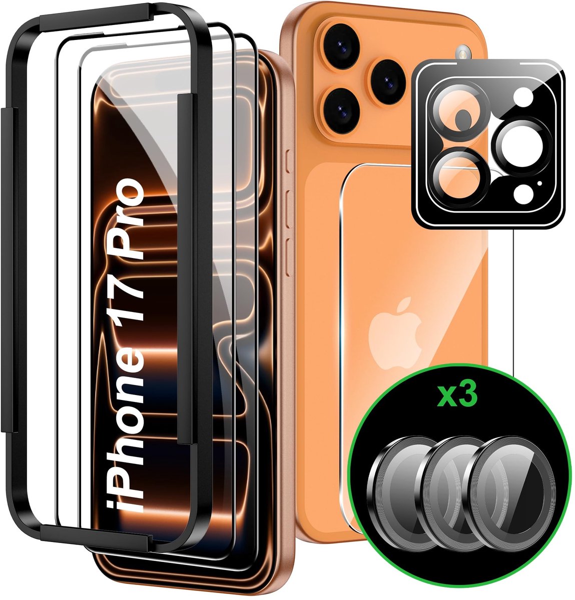 Dailygoods - Displaybeschermfolie voor iPhone 17 Pro, Set van 2 met Camerabescherming