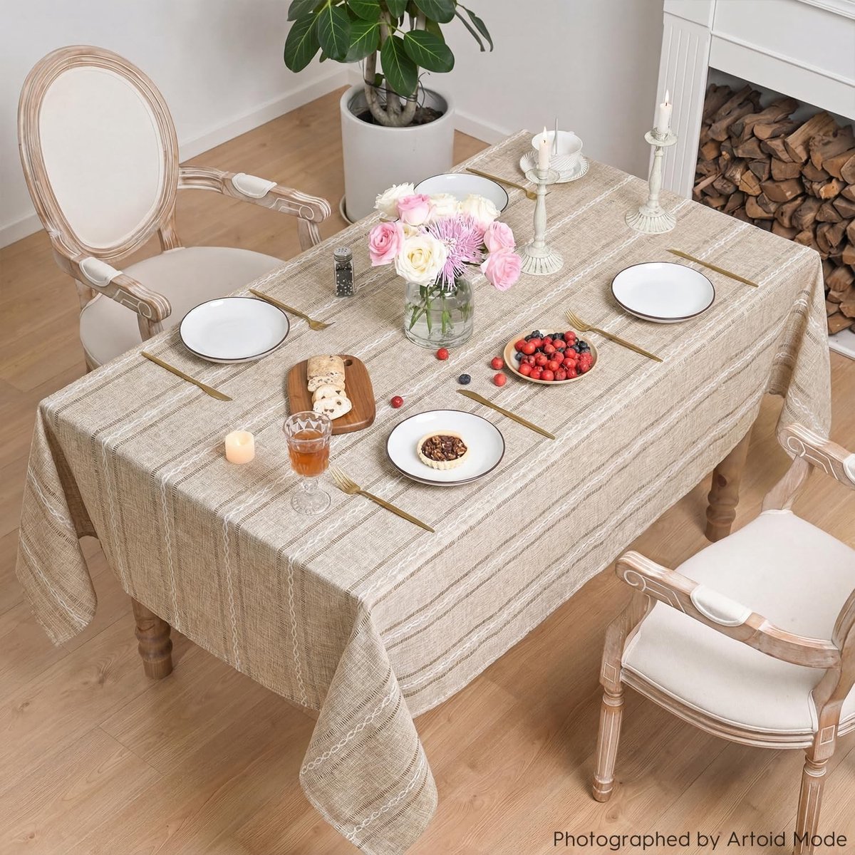 Dailygoods - Boho Bruin Katoen Linnen Tafelkleed Rechthoekig 140 x 200 cm