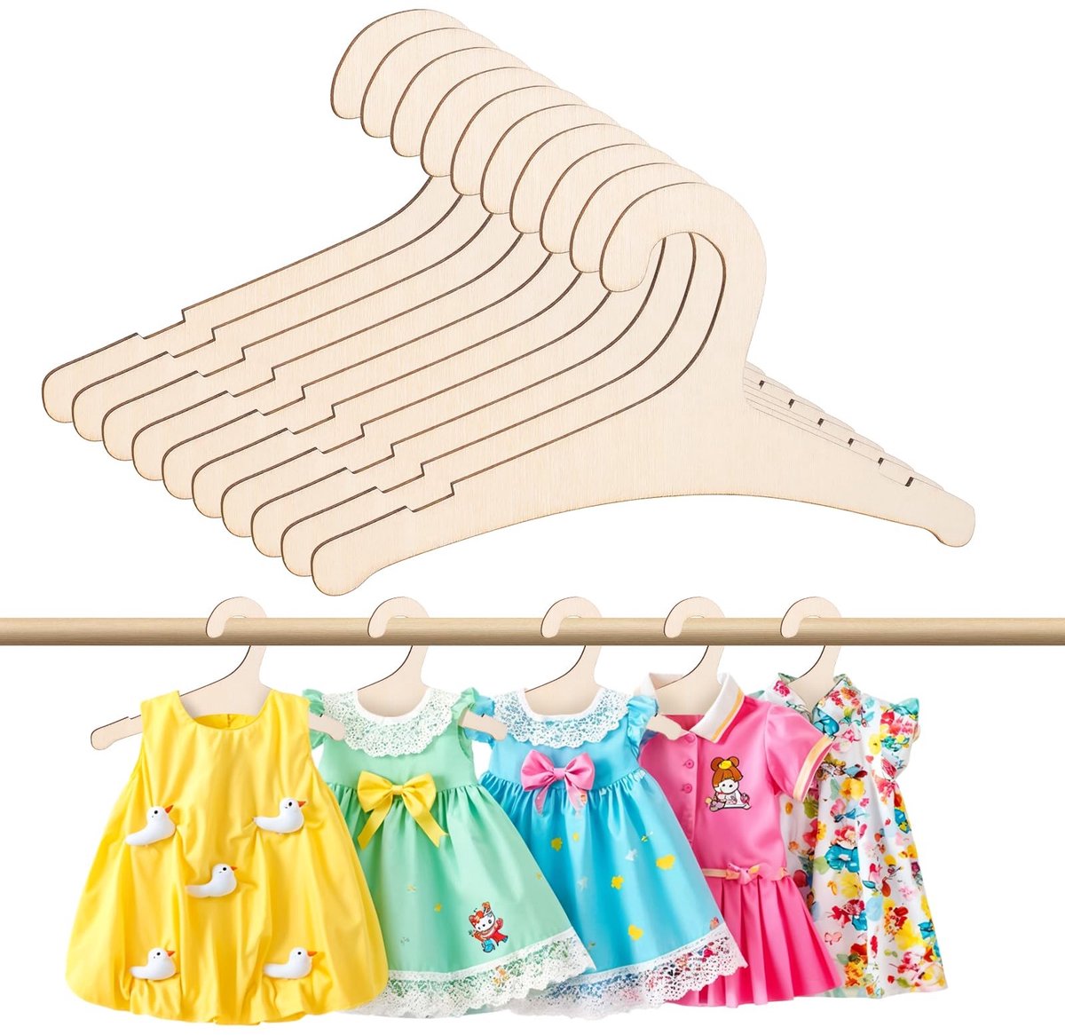 Dailygoods - 10 Stuks Houten Kinderkleerhangers met Antislip Ontwerp