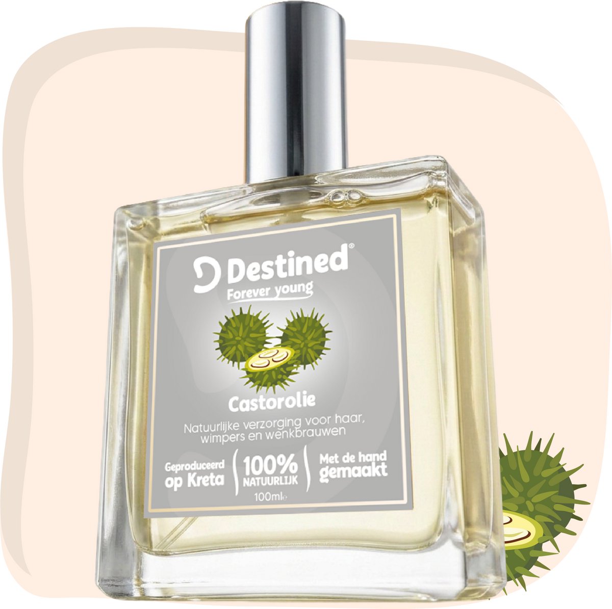 Destined® Castor olie - 100ml - Ricinus olie - Voor Wimpers, Wenkbrauwen & Haar - Stimuleert Groei & Versterkt - Klaar Voor Gebruik - Lash & Brow Growth Oil - 100% Puur & Natuurlijk - Handgemaakt in Griekenland - Haarolie