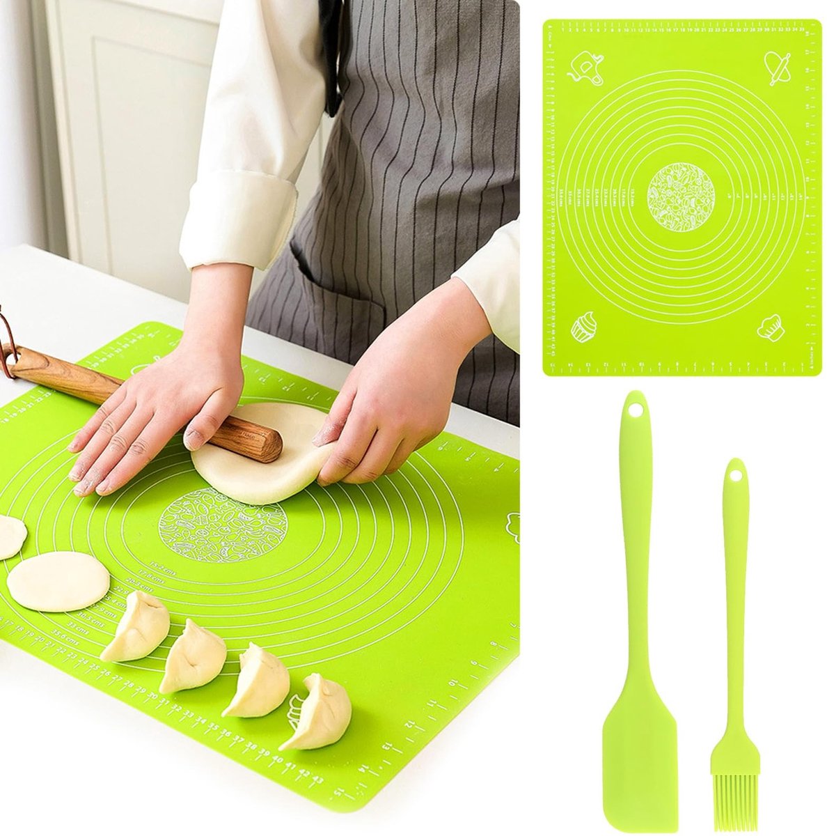 Dailygoods - Groene Siliconen Bakmat met Spatel en Borstel