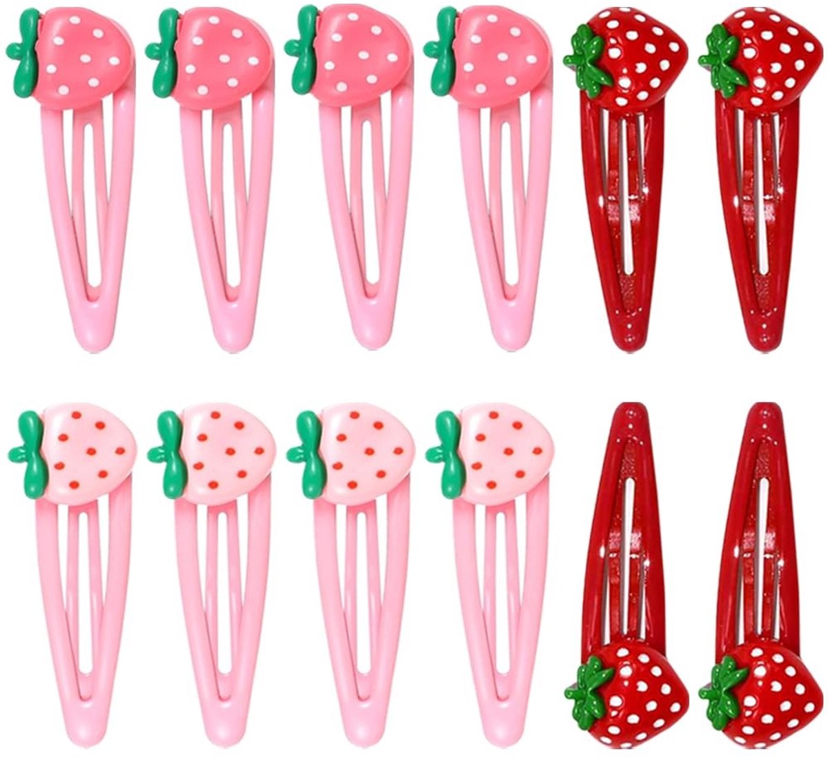 Dailygoods - Set van 12 Aardbeien Haarclips in Roze en Rood