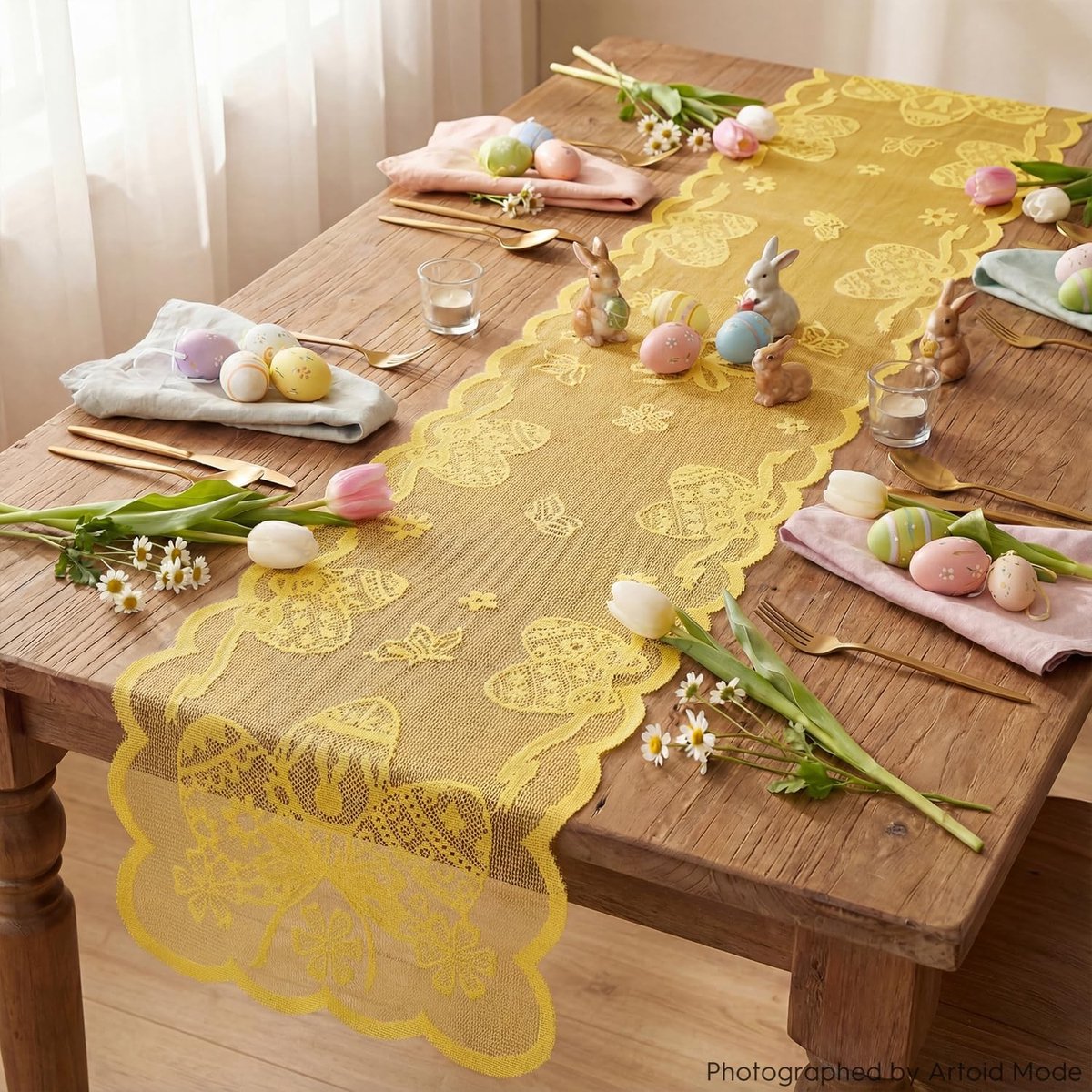 Dailygoods - Gele Jacquard Paastafelloper 33 x 183 cm