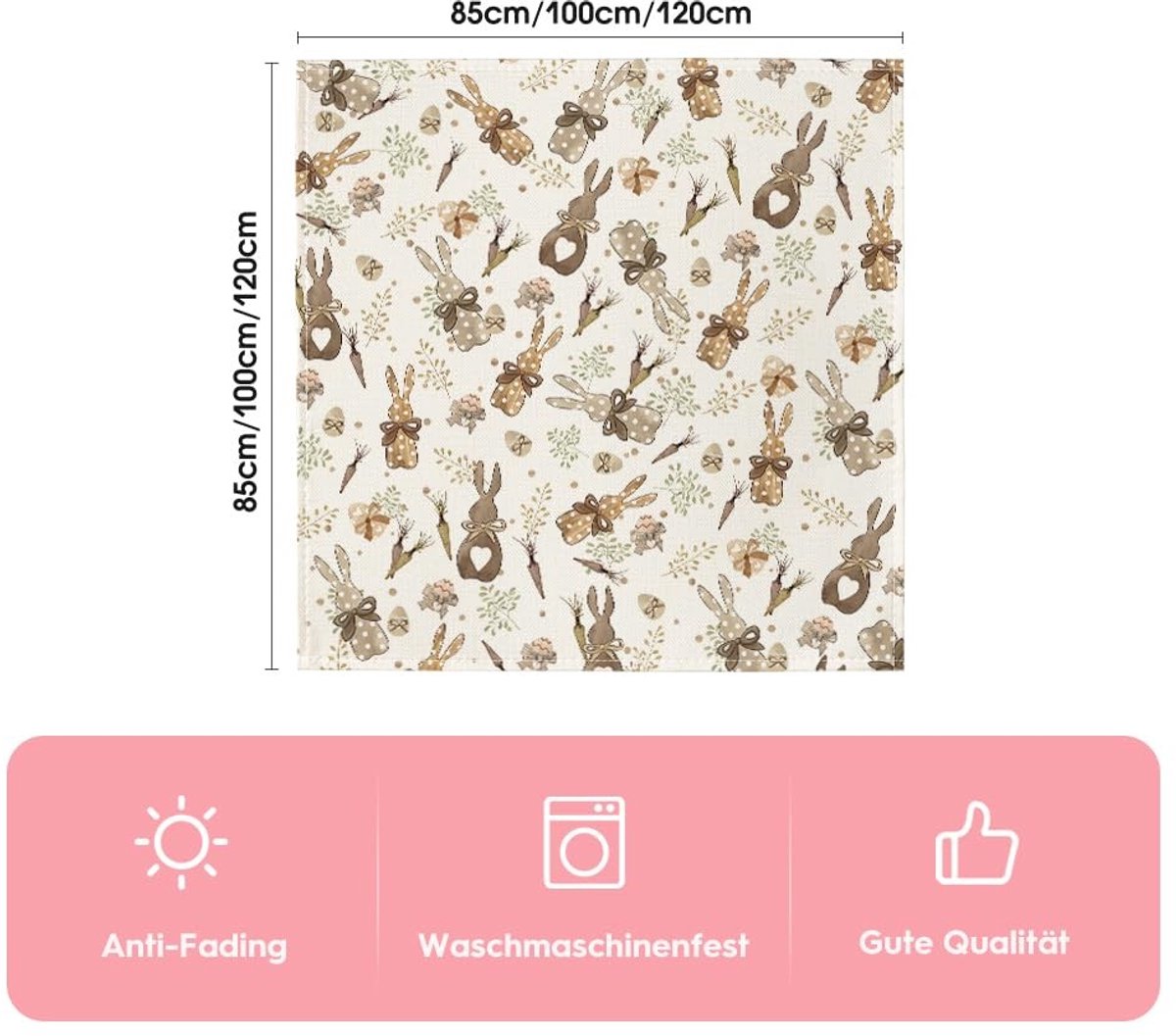 Dailygoods - Tafelkleed met Hazen en Wortels, 100 x 100 cm