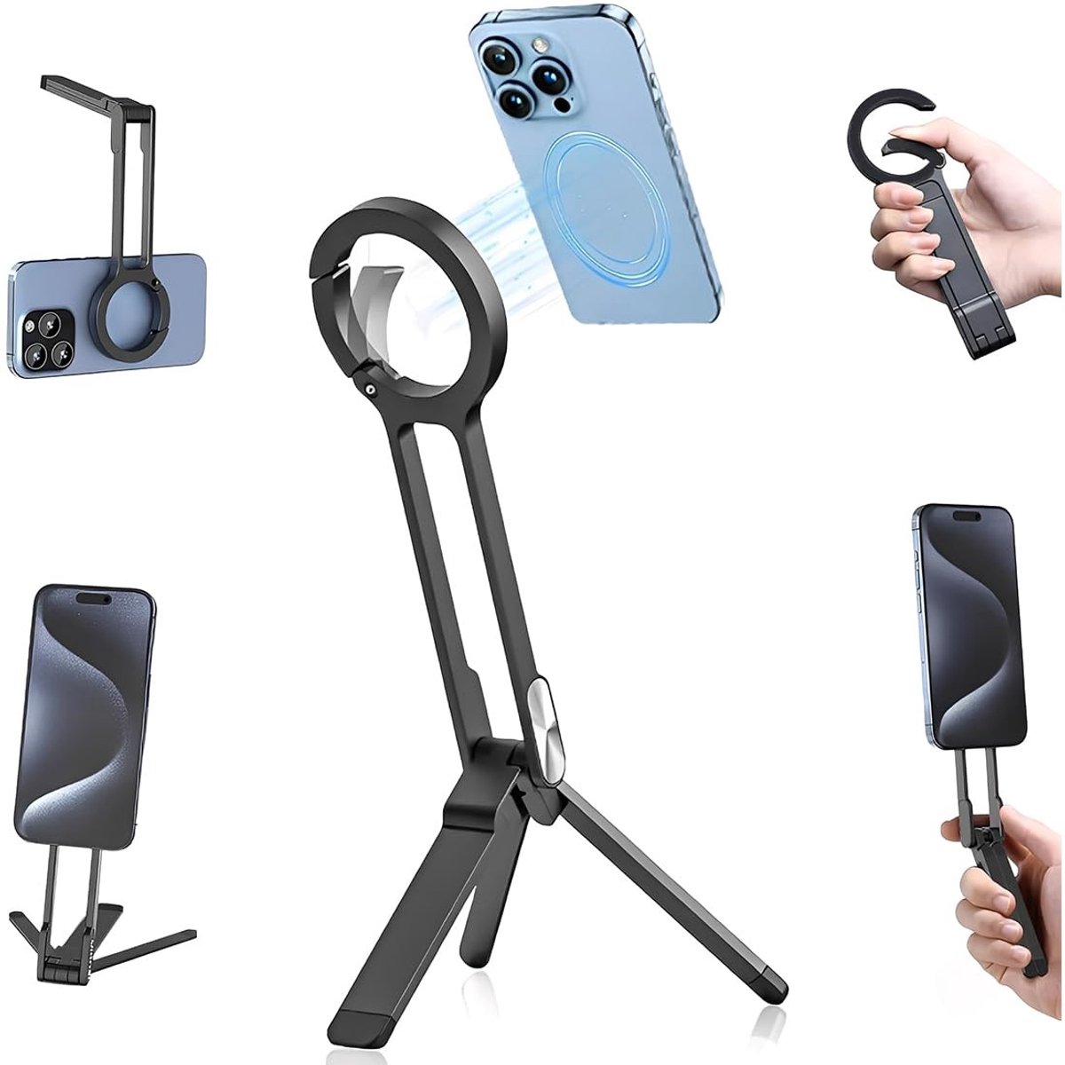 Dailygoods - Magnetische iPhone-houder, 3-in-1 Inklapbaar Statief, Zwart