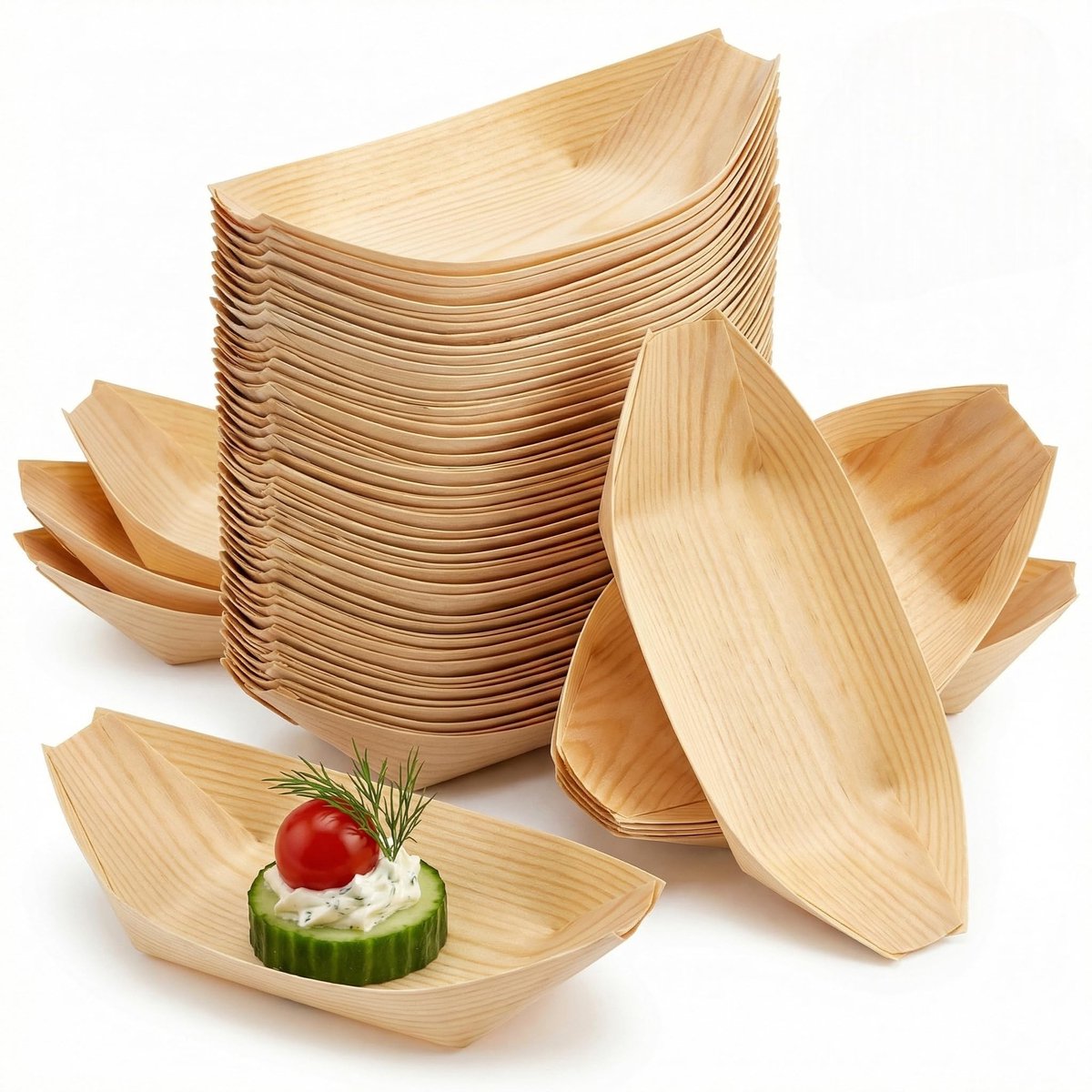 Dailygoods - 60 stuks Composteerbare Snackschalen van Grenenhout