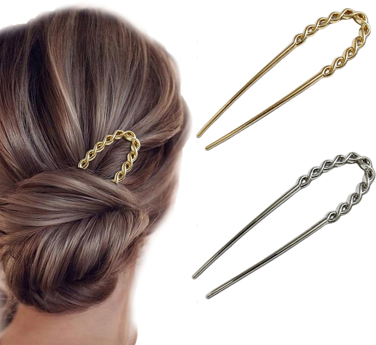 Dailygoods - Set van 2 U-vormige Haarspelden in Goud en Zilver