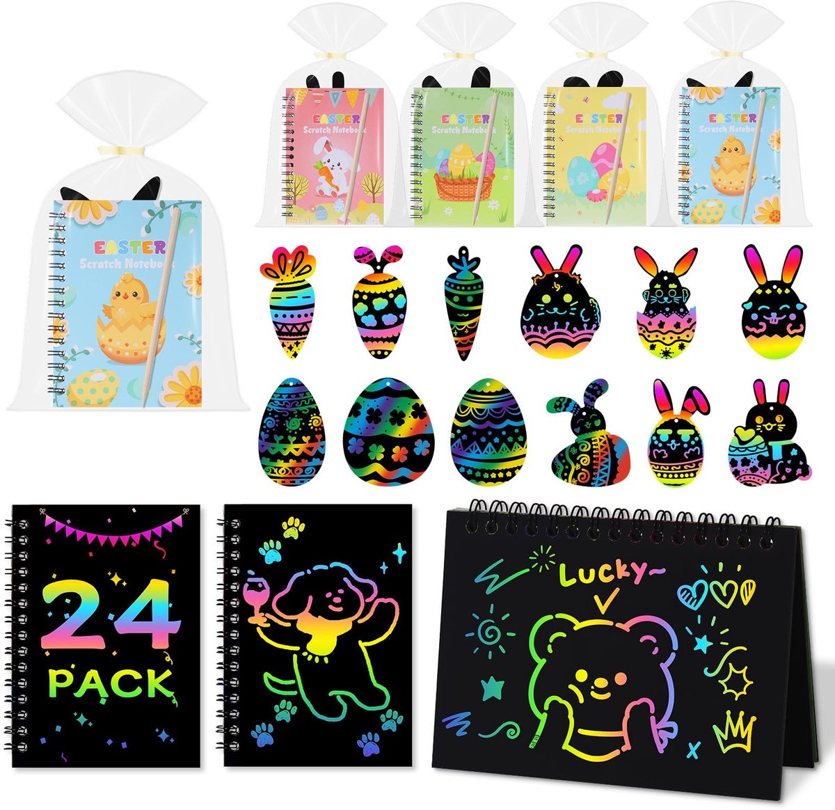 Dailygoods - 24 Sets Paas Kraskunst voor Kinderen met Houten Stylus