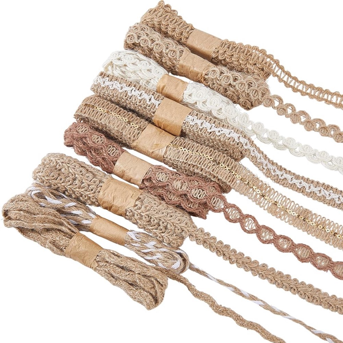Dailygoods - Set van 9 Rollen Natuurlijk Jute Kanten Lint voor Decoratie